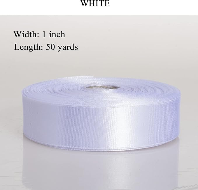 YASEO 1 Inch White Solid Satin Ribbon, 50 Yards Craft Fabric Ribbon for Gift Wrapping Floral Bouquets Wedding Party Decoration