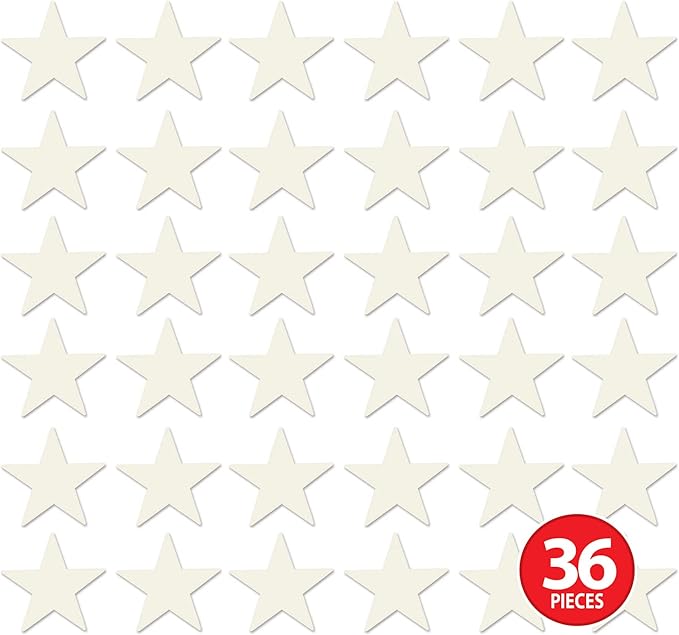 Beistle 36-Pack Foil White Star Cutouts, Patriotic Party Decorations for Occasions, Celebrations & Events, Starry Theme Decor for Wall & Table, 9”