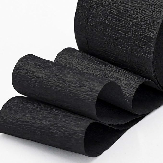 8 Rolls Black Crepe Paper Streamers, Wedding Birthday Baby Shower Halloween Party Decoration, Rainbow DIY Supplies, Graduation New Year Decor