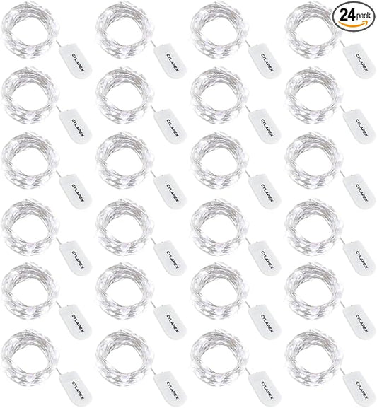 CYLAPEX 24 Pack Fairy Lights Battery Operated 7ft 20 LED Mini String Lights Silver Wire Firefly Starry Moon Lights for Wedding Mason Jars Party Christmas Centerpiece Table Decorations, Cool White