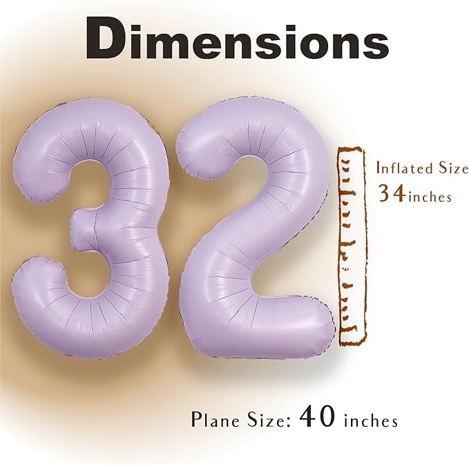 SUWEN 40 Inch Light Purple Large 32 Balloon Number Big Foil Helium Lavender Number Balloons Huge Mylar 0-9 Giant Jumbo Happy 32th Birthday Party Anniversary Decorations