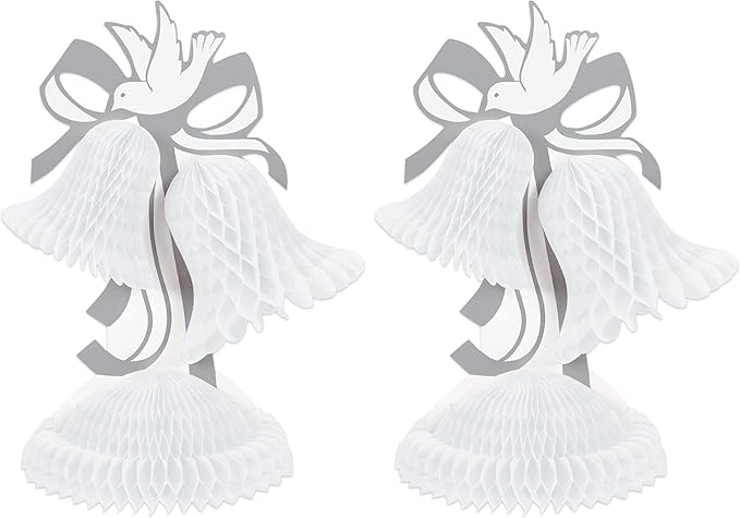 Beistle Tissue Bell Centerpiece, 12-Inch, White/Silver (Pack of 2)