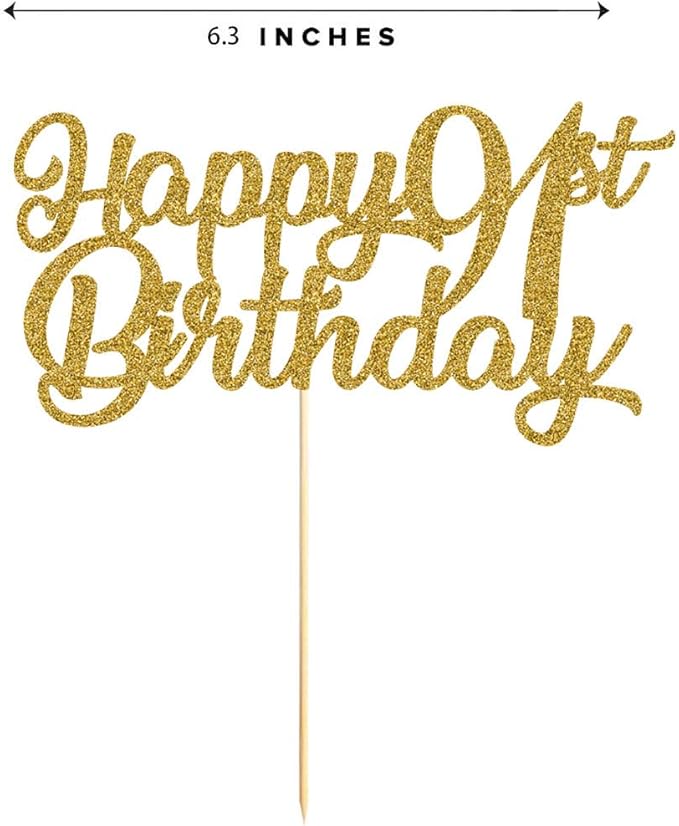 91st Birthday Cake Topper, Gold Glitter Cheers To 91 Years Party Decoration, Supply