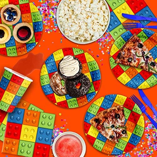 Building Blocks Birthday Party Supplies Set Plates Napkins Cups Tableware Kit for 16