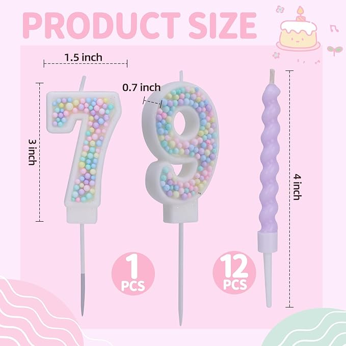 Number 7 Birthday Candles for Cake with 18 Pieces Spiral Candles with Macaron Pastel Rainbow Pink Cake Toppers for Girls Happy Birthday Party Decorations