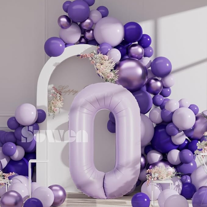 SUWEN 40 Inch Light Purple Large 0 Balloon Number Big Foil Helium Lavender Number Balloons Huge Mylar 0-9 Giant Jumbo Happy 0th Birthday Party Anniversary Decorations