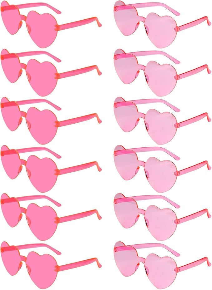 NACHLYNN 12 Pairs Heart Sunglasses for Women Rimless Heart Shap Sunglasses Heart Glasses for Party Favors Rose Red and Pink