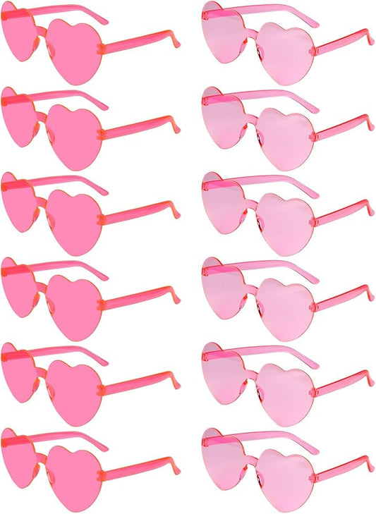 NACHLYNN 12 Pairs Heart Sunglasses for Women Rimless Heart Shap Sunglasses Heart Glasses for Party Favors Rose Red and Pink