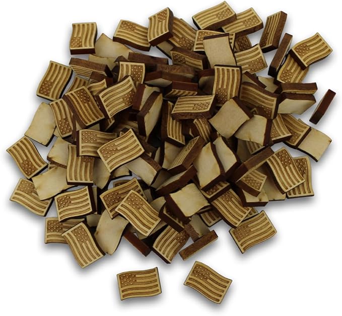 Confetti - Engraved Wood - Rustic Wooden Wedding Decor Party Table Scatter Decorations (USA Flag)