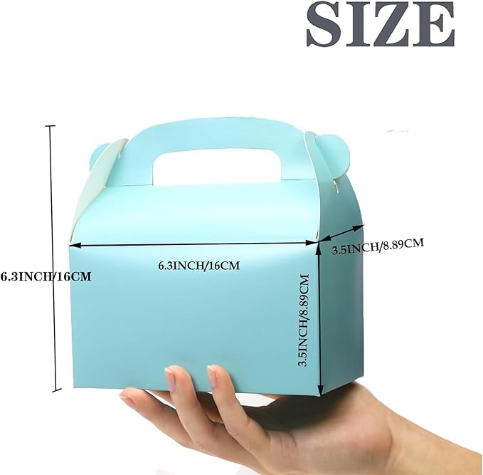 30-Pack Blue Party Favor Treat Boxes, Goodie Boxes, Gable Paper Gift Boxes with Handles. Perfect for Prince Party and Baby Shower Decoration Supplies
