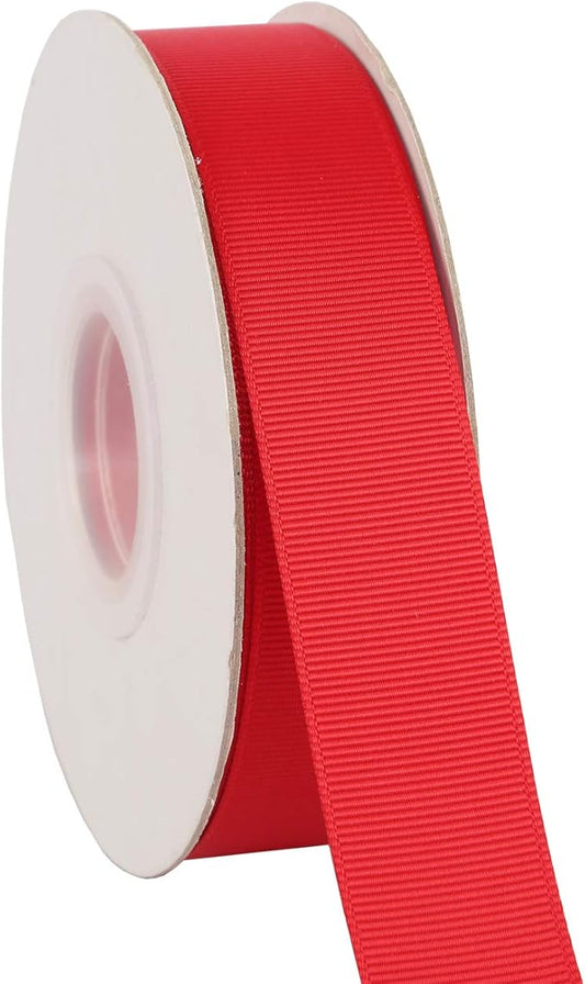 Ribbonitlux 1" Wide Solid Grosgrain Ribbon 25 Yards (250-Red）, Set for Gift Wrapping, Party Decor, Sewing Applications, Wedding and Craft