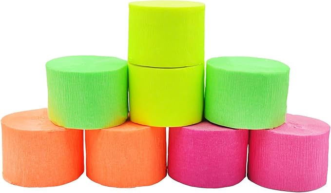 8 Rolls in 4 Colors Neon Party Streamers, 8 Pieces 82 feet Crepe Paper Streamets Stremmer Aqua Party Decorations, Party Supplies for Bachelorette Wedding Birthday Baby Shower Graduation Bridal Shower
