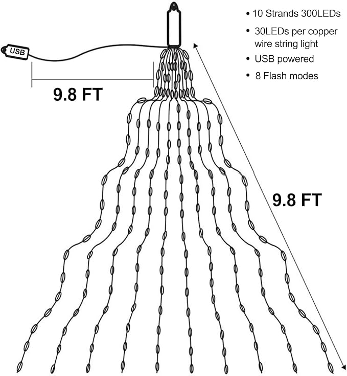 Lemical 300LEDs Fairy Curtain Lights 98FT (10×9.8FT Strands) Fairy String Lights with 8 Modes Remote Control Curtain String Light for Bedroom Wedding Christmas Tree Window Ceiling Decor (Warm White)