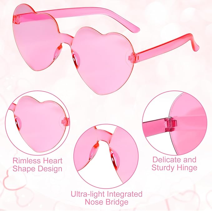 28 Pack Heart Shaped Sunglasses for Women Rimless Heart Glasses Bulk Mardi Gras Candy Color Sunglasses for Party