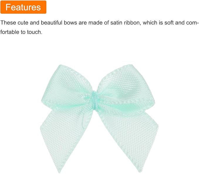 MECCANIXITY 50 Pcs Mini Ribbon Bow 1" Mini Fabric Satin Ribbon Flower Bows for Craft DIY Sewing Wedding Birthday Party Gift Wrap Bows Light Green