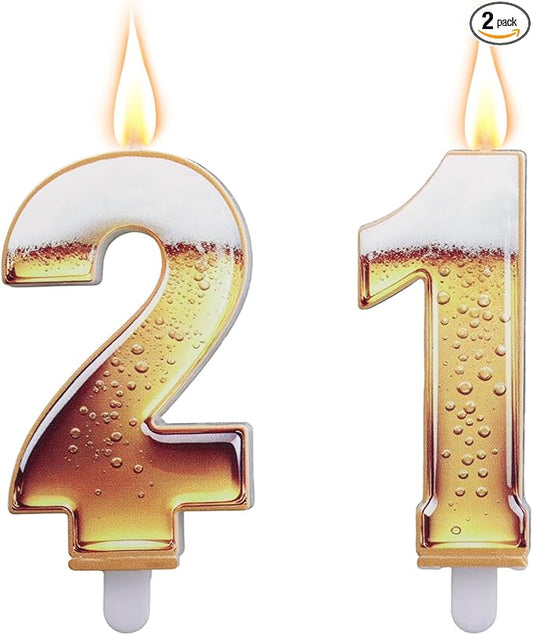 21st Birthday Cake Candles, Beer Themed Cake Numbers Decorations Funny Party Topper Supplies for Men Beer Lover Birthday Celebration Gifts (21)