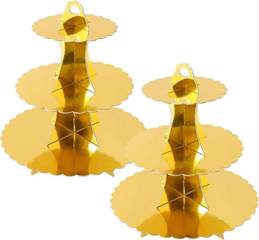 Soleebee 3-Tier Cupcake Stand, Cardboard Cupcake Tower, Dessert Cup Cake Stand Tower for Birthday Wedding Party Decoration, Cupcake Tier Stand 2 Set (Gold)