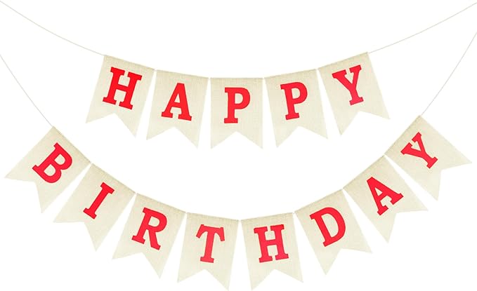 Anwyll Happy Birthday Banner - NO DIY Burlap Happy Birthday Banner Sign Happy Birthdays Party Decoration Happy Birthdays Banners Bunting for Women Girl Princess Celebration Party Backdrops (Red)