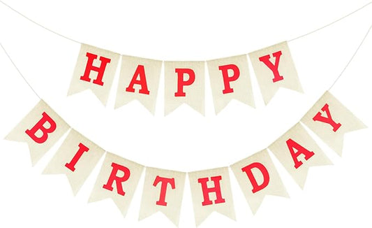 Anwyll Happy Birthday Banner - NO DIY Burlap Happy Birthday Banner Sign Happy Birthdays Party Decoration Happy Birthdays Banners Bunting for Women Girl Princess Celebration Party Backdrops (Red)