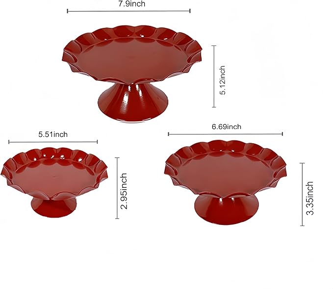 3 Tier Metal Cake Stand Set, Scalloped Edge Cupcake Tray Dessert Display Platter, Decorative Serving Stand for Wedding, Birthday, Tea Party (Red)