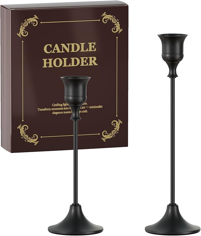FSyueyun Black Candle Holder Set of 2, Elegant Metal Candlestick Holders for Vintage Taper Candle Holders, Perfect for Table Centerpieces, Fireplace Mantels, Home Decor, Weddings and Party Decorations