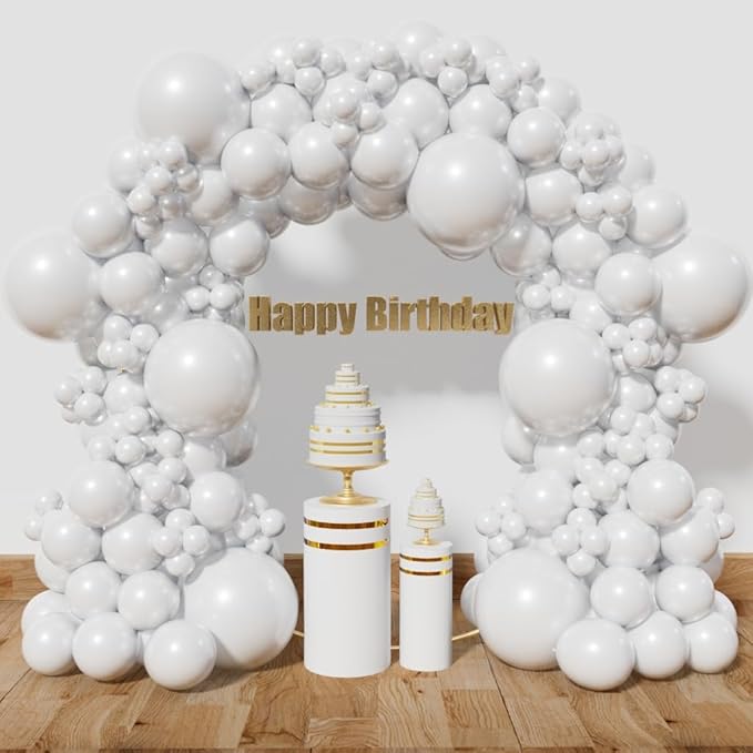White Balloon Different Sizes, 111Pcs 18 12 5 Inch Matte White Latex Balloon Arch Kit Garland for Wedding Bridal Graduation Baby Shower Birthday Party Decorations