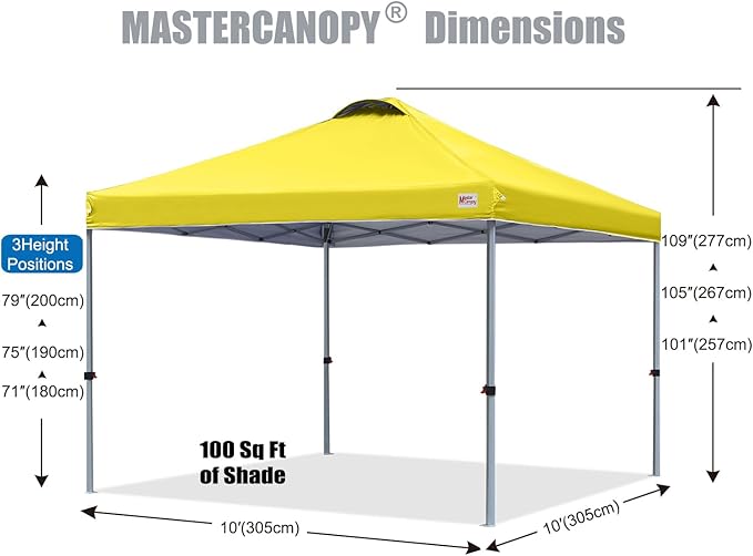 MASTERCANOPY Durable Pop-up Canopy Tent with Roller Bag (10x10, Yellow)