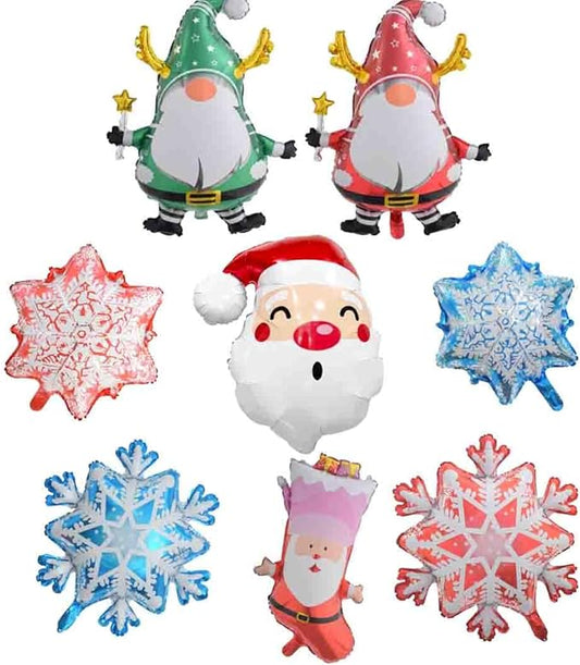 Santa Claus Christmas Balloons Set - Foil Socks Snowflake X-mas Spirit - Party Supplies Decorations