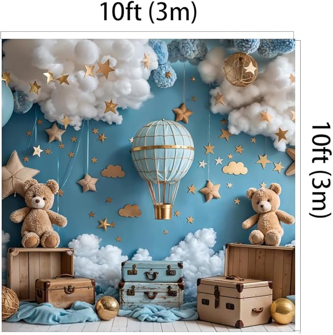 Kate 10x10ft Sweet 1st Birthday Party Backdrops for Photography Hot Air Balloon Background Toy Bear Cloud Backgrounds Baby Birthday Party Cake Smash Studio Backdrop