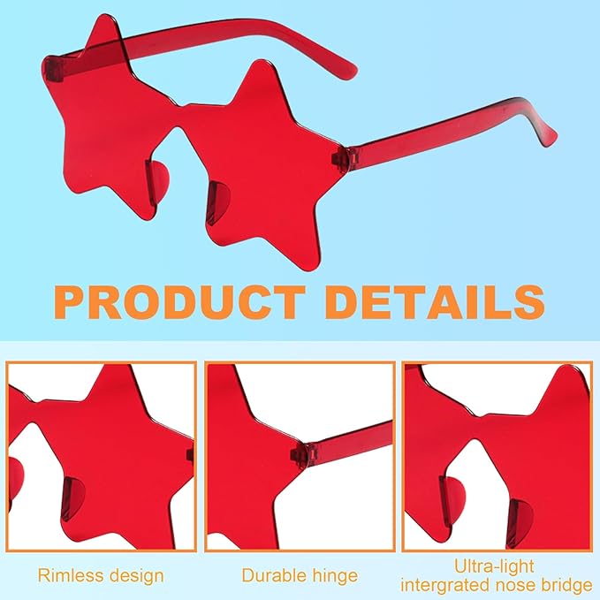 REHALY 8/12 Pairs Star Shaped Sunglasses Rimless Candy Star Sunglasses Pentagram Glasses for Women Men Party Streetwear