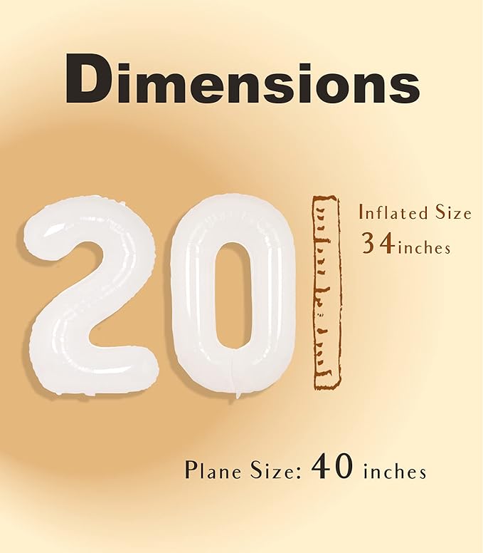 SUWEN 40 Inch White Large 20 Number Balloons Big Foil Helium Number Balloons 0-9 Giant Jumbo Happy 20th Birthday Party Decorations for Men or Women Huge Mylar Anniversary Party Supplies