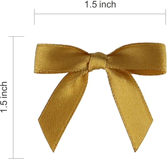 Meseey 100 Pcs 1.5 Inches Premade Craft Bows Self Adhesive Gold Satin Ribbon Bows for Treat Bags Gift Wrapping Basket Wedding Baby Shower Brithday Party(Gold)