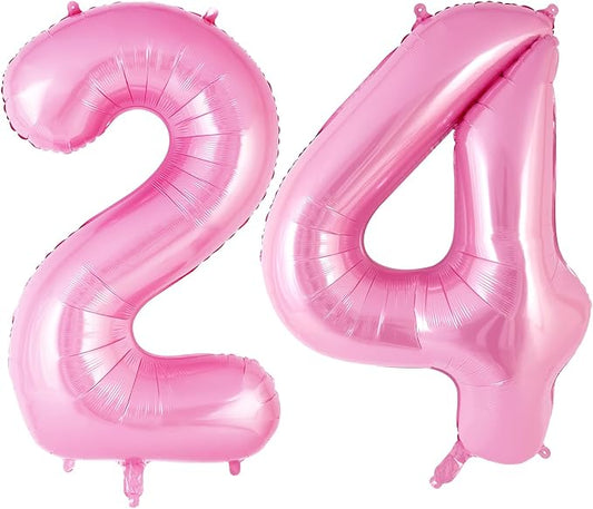 Pink Number 24 Balloons, Big Large Foil Number Balloons, Jumbo Giant Mylar Balloons for Birthday Party Decorations Supplies Anniversary (Number 24)