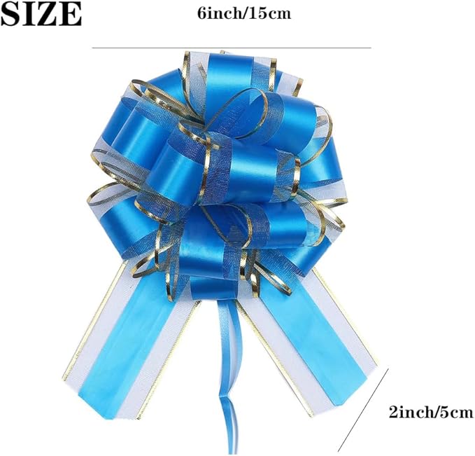 HQJAXJ 6 Pcs Pull Bows for Gift Wrapping - 6 Inch Ribbon Bows for Christmas, Wedding, Valentine's Day (Light Blue)