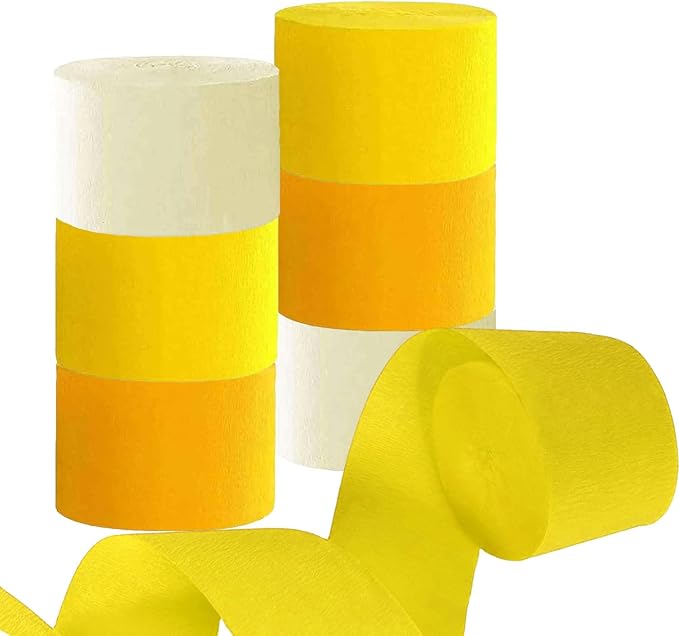 CC wonderland zone 6 Rolls Yellow Crepe Paper Streamers for Sunflower Birthday Party Decorations-4.5CMx25M(Yellow,Yight Yellow,Beige)