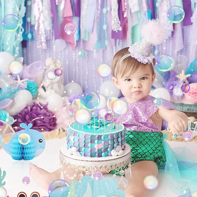27Pcs Under The Sea Mermaid Party Cake Decorations Flat Bubble Cake Toppers Rainbow Bubble Sticker Children's Party Supplies Kids Birthday Mermaid Decor Baby Shower