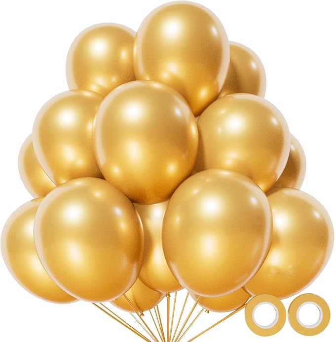 110pcs Metallic Gold Balloons, Metallic Gold Latex Balloons 12 inch, Gold Balloon for Birthday Party Baby Shower Wedding(with 2 Ribbons).