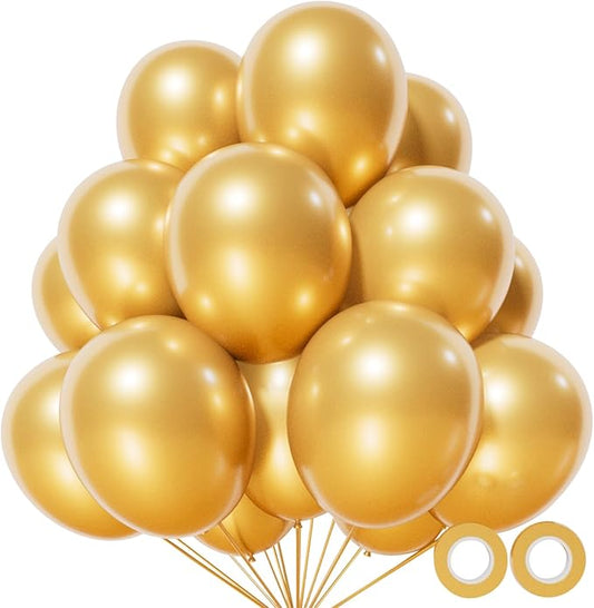 110pcs Metallic Gold Balloons, Metallic Gold Latex Balloons 12 inch, Gold Balloon for Birthday Party Baby Shower Wedding(with 2 Ribbons).