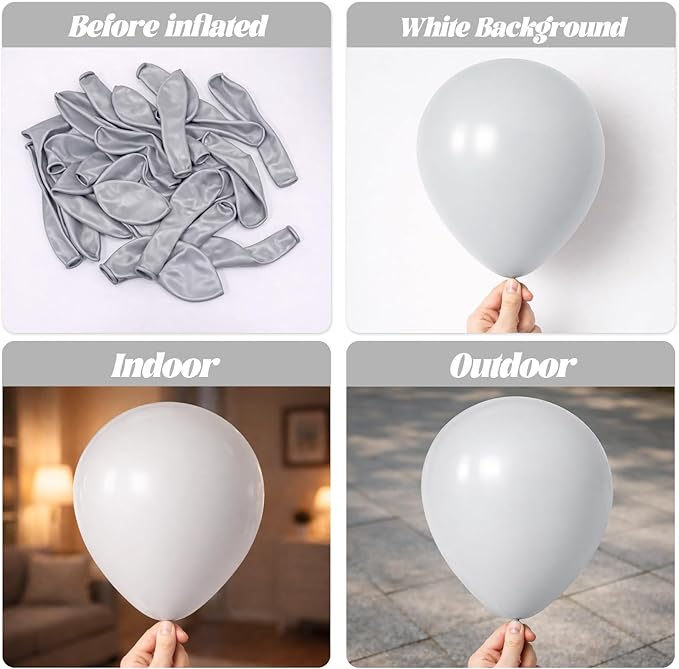 Voircoloria 130pcs Gray Balloons Different Sizes 18" 12" 10" 5" Pastel Gray Balloons for Boys Girls Birthday Baby Shower Gender Reveal Wedding Decorations