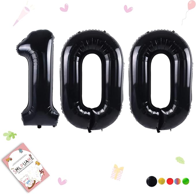 40 inch Number Balloon 0-9 Black Large Number 100 Balloons,Digital Balloons for Birthday Party Celebration Decorations Supplies, Helium Foil Number Balloons for Wedding Anniversary