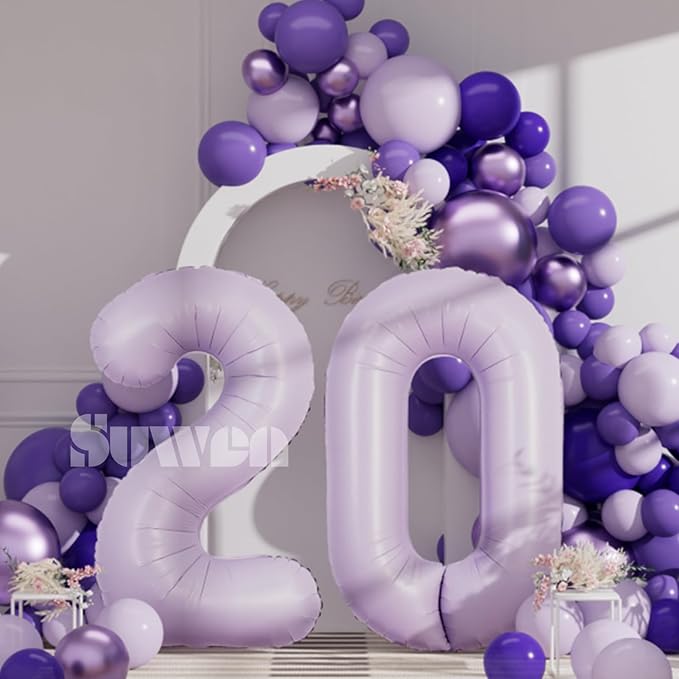 SUWEN 40 Inch Light Purple Large 20 Balloon Number Big Foil Helium Lavender Number Balloons Huge Mylar 0-9 Giant Jumbo Happy 20th Birthday Party Anniversary Decorations