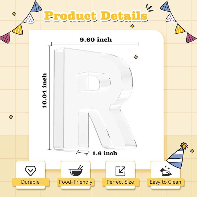 Ledido 10’’ Acrylic Letter Charcuterie Board Box, Reusable Fillable Serving Tray for Candy Cake Fruit Snack, Easy-Clean Acrylic Charcuterie Tray for Birthday Anniversary Party Decorations, Letter R