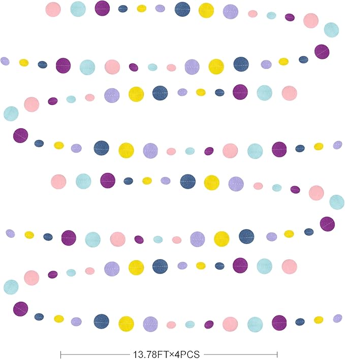 Oh Happy Day Decorations Navy Blue Yellow Purple Pink Boho Felt Circle Dot Garland Hanging Polka Dot Streamer for Classrooms Preschool Everyone is Welcome Homeschool Nursery Birthday Baby Shower Decor