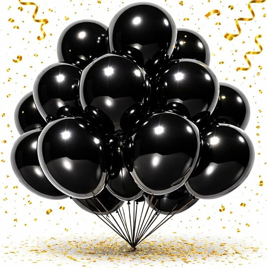 Black Balloons 100 Pack, 12 Inch Round Latex Party Balloons, Black Balloon Helium, Black Themed Graduation Halloween Birthday New Years Backdrop Prom Party Decorations