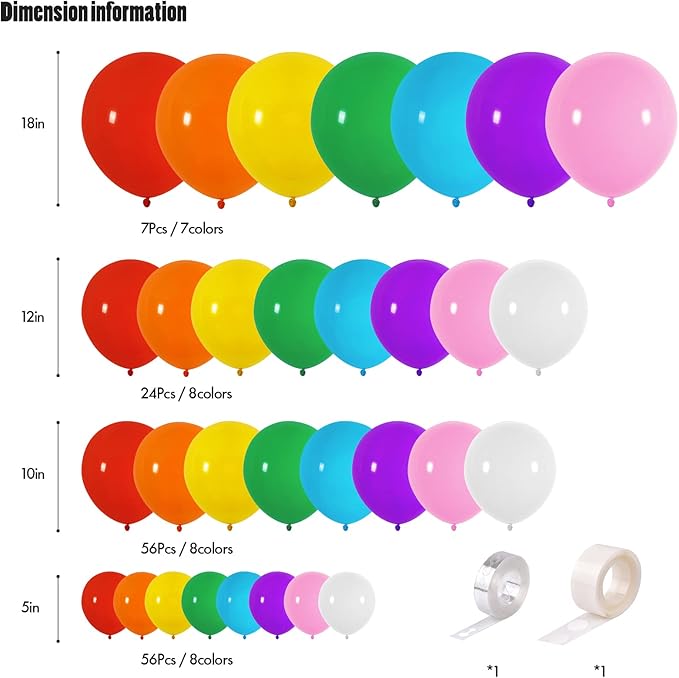 CANREVEL 129pcs Rainbow Balloon Arch Kit 18 12 10 5 Inch, Colorful Balloons Assorted Colors for Baby Shower Encanto Birthday Wedding Anniversary Bridal Shower Party Decoration