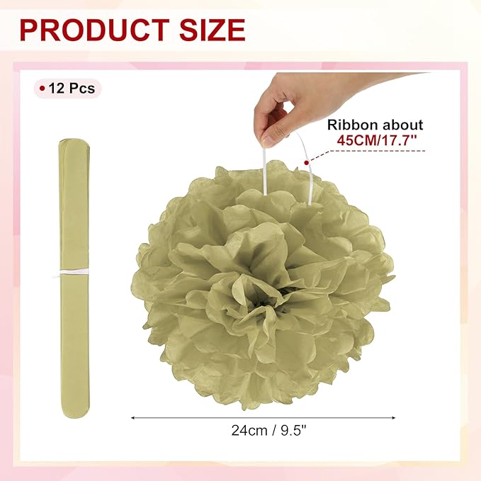 PATIKIL 10inch Tissue Paper Pom Poms, 12PCS Pom Poms Paper Flowers Ball Tissue Paper Flowers for Wedding Bridal Shower Birthday Bachelorette Party Backdrop Decoration, Gold