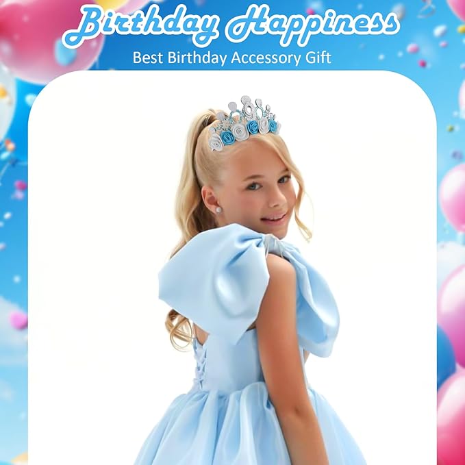 CUBACO 9th Birthday Crown Headband and Sash, 9 Year Old Girl Birthday Gifts for Blue Princess Crown, Frozen Party Decorations Favors for Girls Outfit