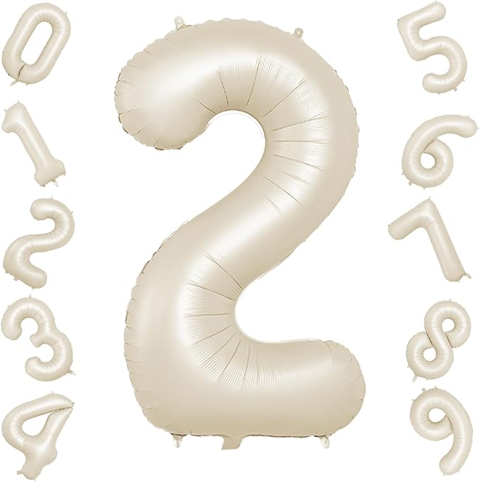 40 Inch Cream Number 2 Balloon, Beige Large 2nd Birthday Balloons, Digital 2 Cream White Giant 2 Foil Balloon Helium for Boys Girls 2nd Birthday Decorations Anniversary Baby Shower Party Supplies