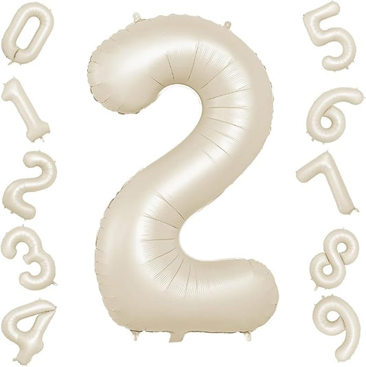 40 Inch Cream Number 2 Balloon, Beige Large 2nd Birthday Balloons, Digital 2 Cream White Giant 2 Foil Balloon Helium for Boys Girls 2nd Birthday Decorations Anniversary Baby Shower Party Supplies