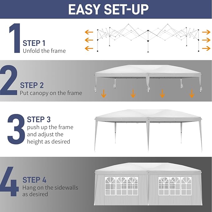 VINGLI 10x20 Pop Up Canopy Tent with Sidewalls, Outdoor Gazebo Canopy Tent, Patio Event Tents Outdoor Event Shelter for Parties (White)